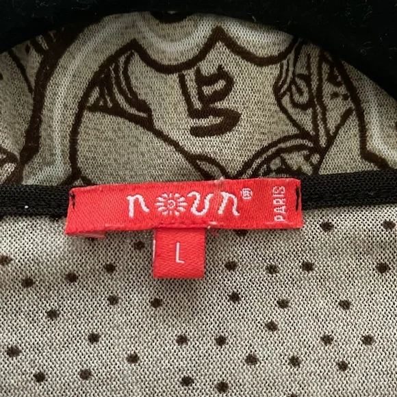 Vintage Noun Paris Tribal Print Y2K 3/4 Sleeve Knit Top BrownBeige made n France - Picture 6 of 11